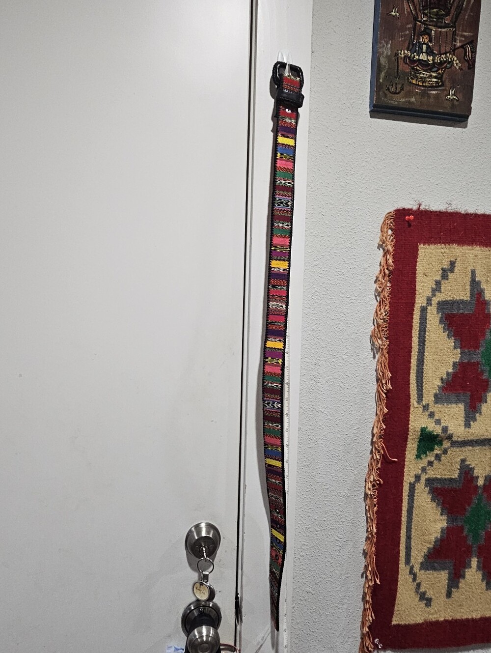 Handwoven Multicolor Textile And Leather Belt M